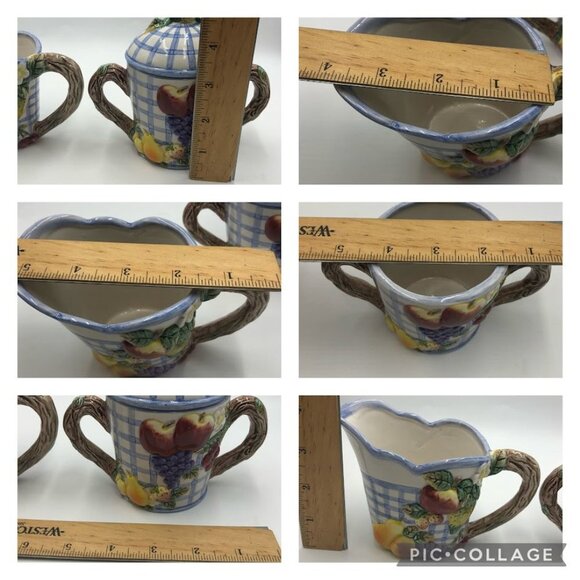 Vintage 1994 Omnibus China Sugar and Creamer Set Checkered Fruit Theme - Picture 15 of 15